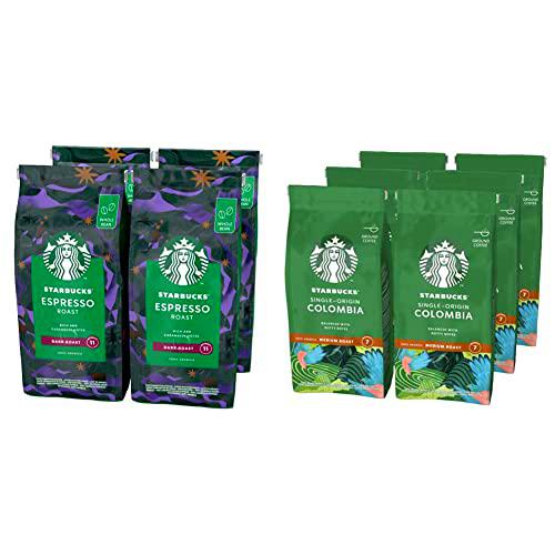 STARBUCKS Espresso Roast Café De Grano Entero De Tostado Intenso (4 Bolsa de 450g) &amp; Single Origin Colombia Café molido De Tostado Medio 6 Bolsa de 200g