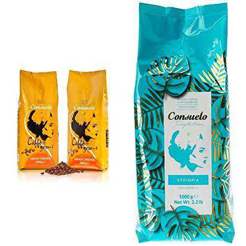 Consuelo Gran Crema Café en grano italiano, 2 x 1kg &amp; Café de Etiopía en grano