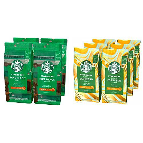 STARBUCKS Pike Place Roast, Tueste Medio, Café en Grano 450g (4 Bolsa) &amp; Blonde Espresso Roast