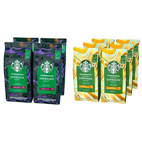 STARBUCKS Espresso Roast, Tueste Intenso, Café en Grano 450g (4 Bolsa) &amp; Blonde Espresso Roast