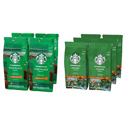 STARBUCKS Pike Place Roast, Tueste Medio, Café en Grano 450g (4 Bolsa) &amp; House Blend