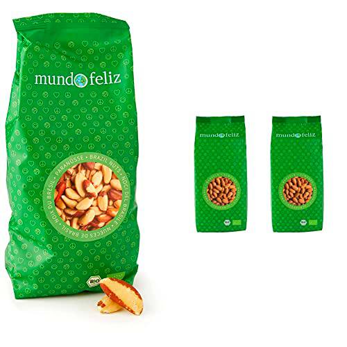 Mundo Feliz - Nueces de Brasil ecológicas enteras, 2 bolsas de 500 g &amp; Almendras ecológicas enteras