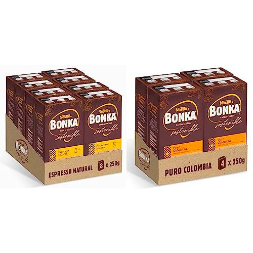 Bonka Café Molido Espresso Natural 250 g - 8 paquetes &amp; Café Molido Puro Colombia 250 g