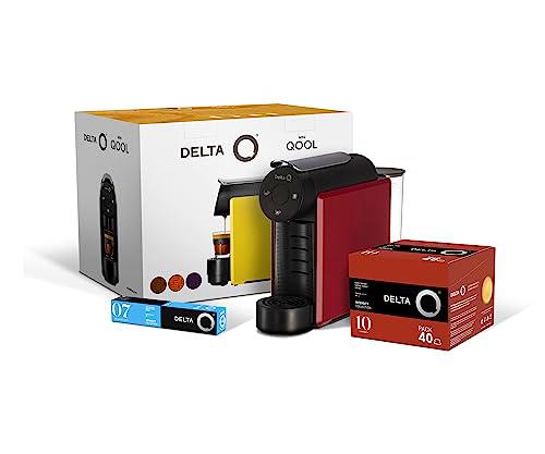 Delta Q - Delta Q Promo Cafetera con cápsulas - Mini Qool Roja Regalo Pack 40 Qalidus + 10 cápsulas Decaf