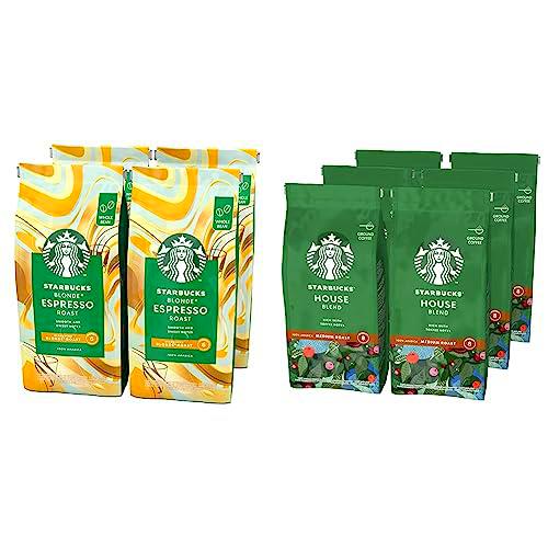 STARBUCKS Blonde Espresso Roast, Tueste Suave, Café en Grano 450g (4 Bolsa) &amp; House Blend