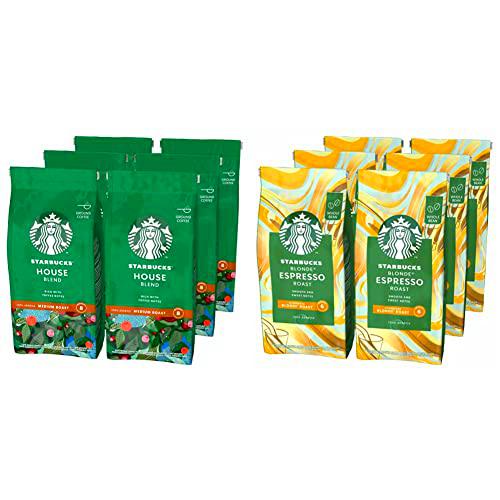 Starbucks House Blend Café Molido De Tostado Medio 6 Bolsa de 200g &amp; Blonde Café De Grano Entero De Tostado Suave 6 Bolsa de 200g