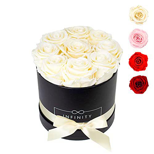 Infinity Flowerbox Medium (Negro) - 9 rosas premium reales en Champagne