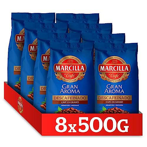 Marcilla Gran Aroma Descafeinado Mezcla de Café en Grano | 500g x 8 unidades