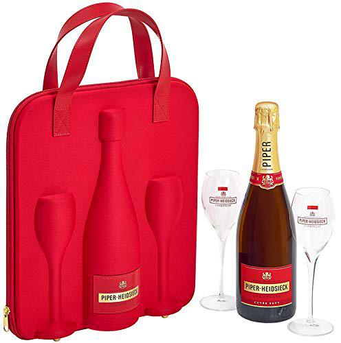 Piper Heidsieck Champagne Cuvée Brut con Estuche de viaje con dos Copas, 750 ml