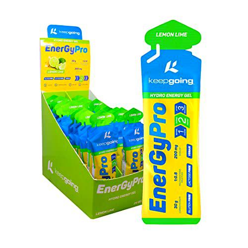 keepgoing - Gel Energético EnergyPro Sabor Limón 24 uds x 60g | Energy Gel Ciclismo y Running | Ratio 1:0,8 Maltodextrina: Fructosa