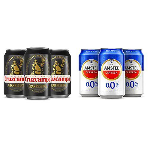 Cruzcampo Gran Reserva Cerveza Tostada Pack Lata, 24 x 33cl &amp; Amstel 00 Cerveza Lager Sin Alcohol Pack Latas, 24 x 33cl