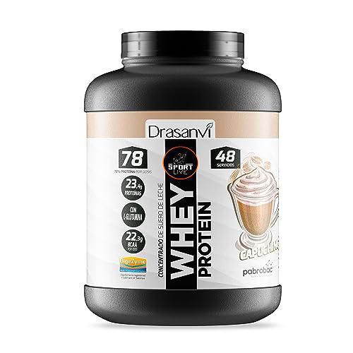 SPORT LIVE Concentrado de proteinas de suero de leche | Whey Protein en polvo con L-Glutamina y L-Leucina | Ayuda a aumentar tu masa muscular | Mejora tus batidos |Capuchino | 1,45 KG