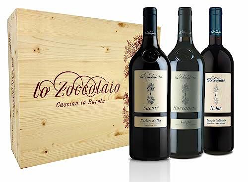 Lo Zoccolaio Barbera D'Alba+Langhe Rosso+Langhe Nebbiolo Vino Tinto Italiano en Estuche de Madera