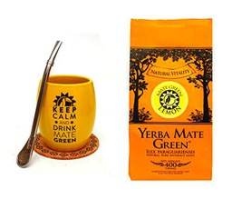 Mate Green Taza de cerámica amarilla de té mate con una capacidad