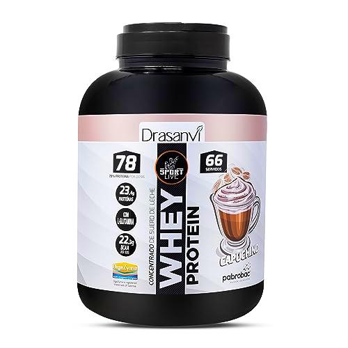 SPORT LIVE Concentrado de proteinas de suero de leche | Whey Protein en polvo con L-Glutamina y L-Leucina | Ayuda a aumentar tu masa muscular | Mejora tus batidos |Capuchino | 2 KG