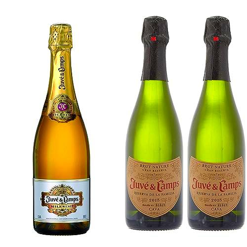 Juvé &amp; Camps | Cava Reserva Brut Milesime | 1 Botella de 75 cl | Chardonnay &amp; | Cava Reserva Familia | Gran Reserva Brut Nature | Estuche regalo 2 botellas de 75 cl | Macabeu