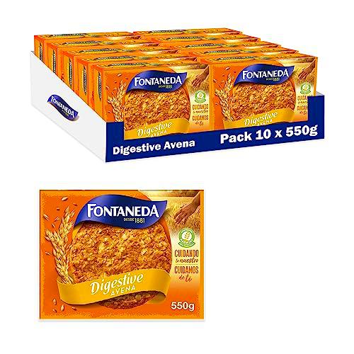 Fontaneda Digestive Galletas con Avena 550g, Pack de 10