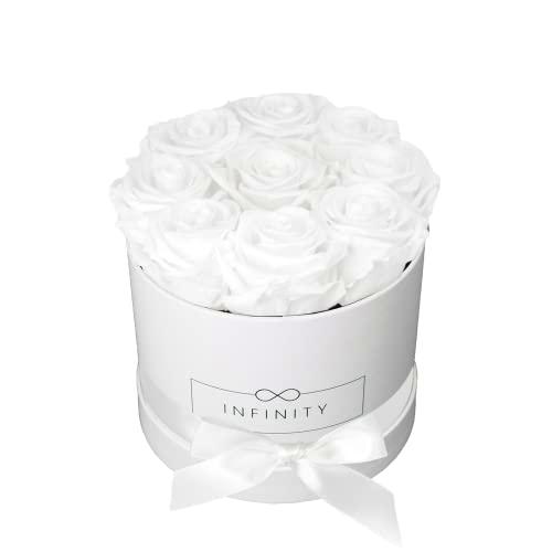 Infinity Flowerbox Medium (blanco) - 9 rosas Real Premium en blanco puro