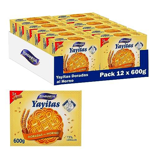 Fontaneda Yayitas Galletas Doradas al Horno con 73% de Cereales 600 g, Pack de 12