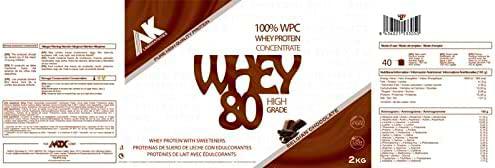 AK Laboratories WHEY 80 AK [2 KG] CHOCO- Proteínas de Suero Lácteo PREMIUM fabricado por Microfiltración mecánica en frio para preservar la integridad y funcionalidad de sus fracciones activas