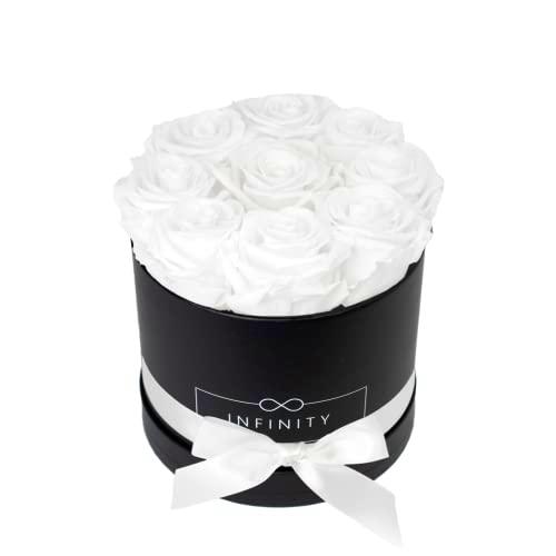 Infinity Flowerbox Medium (Negro) - 9 Rosas Real Premium en Blanco Puro