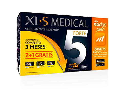 XLS Medical Forte 5 Pack 3 meses + Plan Nudge &amp; Servicio Nutricionista Gratis | Origen Natural 100% Vegano | 540 cápsulas, 3 meses