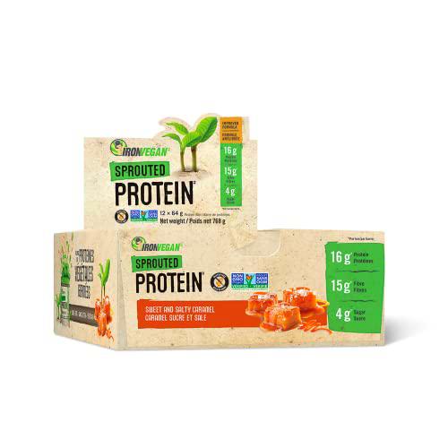 Iron Vegan Sprouted Protein Bar - Sweet and Salty Caramel SCaramel 64g/12