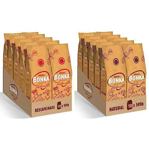 BONKA Café Tostado Grano Descafeinado 500g - 10 paquetes &amp; Café Grano Natural 500g