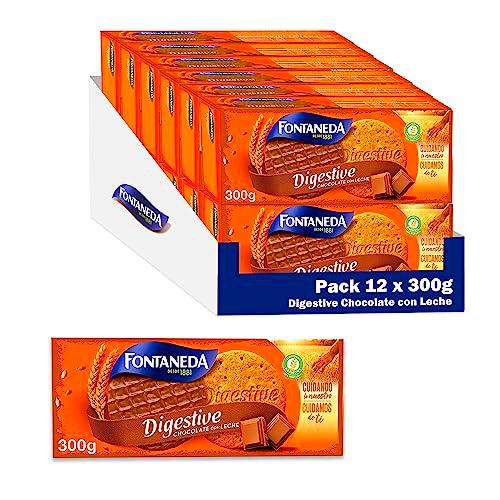 Fontaneda Digestive Galletas con Chocolate con Leche 300g, Pack de 12