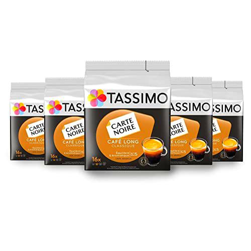 Tassimo Café Dosettes - 80 tarjetas negras largas clásicas (lote de 5 x 16 bebidas)