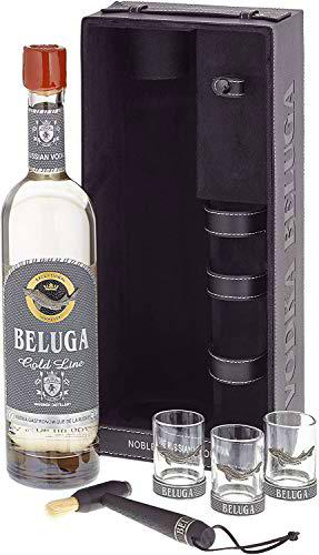 Beluga Gold Line Noble Russian Vodka 40% - 700 ml in Giftbox in Lederoptik with 3 Shotgläsern