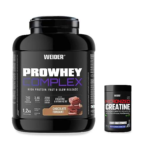 Weider PREMIUM PACK ProWhey Complex Sabor Chocolate Fondant (1,2kg) + Micronized Creatine Sabor Chicle de Frambuesa (70g)