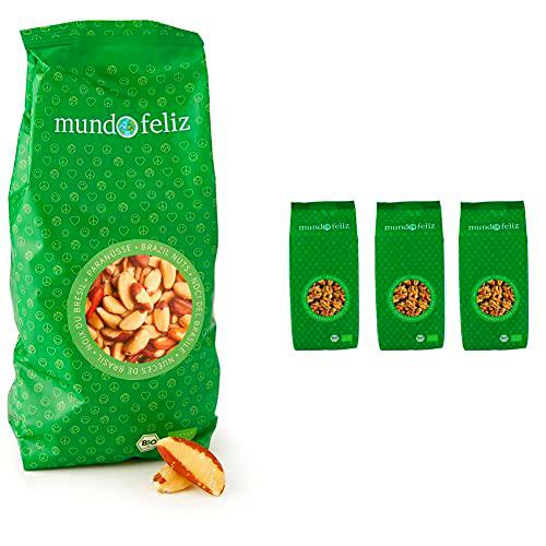 Mundo Feliz - Nueces de Brasil ecológicas enteras, 2 bolsas de 500 g &amp; Nueces orgánicas partidas por la mitad