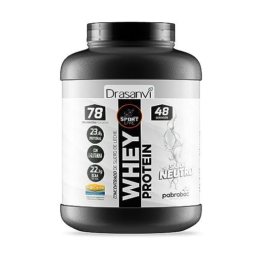 SPORT LIVE Concentrado de proteinas de suero de leche sabor NEUTRO | Whey Protein en polvo con L-Glutamina y L-Leucina | Ayuda a aumentar tu masa muscular | Mejora tus batidos |1,45 KG