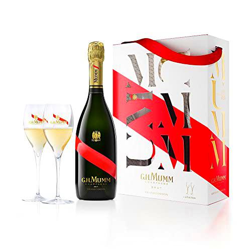 Mumm Grand Cordon Brut Champagne con dos copas, 750 ml