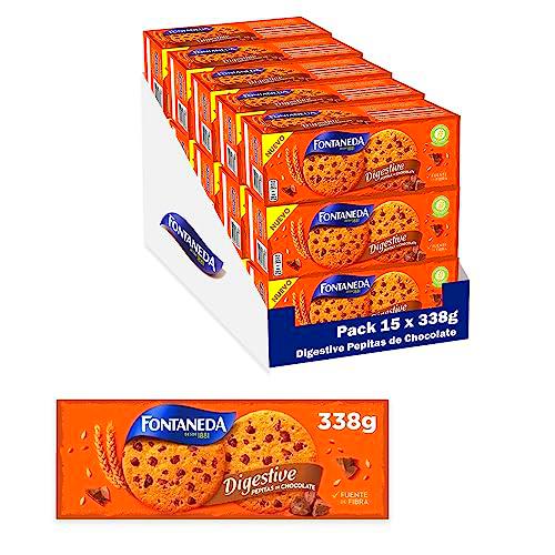 Fontaneda Digestive Galletas con Pepitas de Chocolate con Leche 338g, Pack de 15