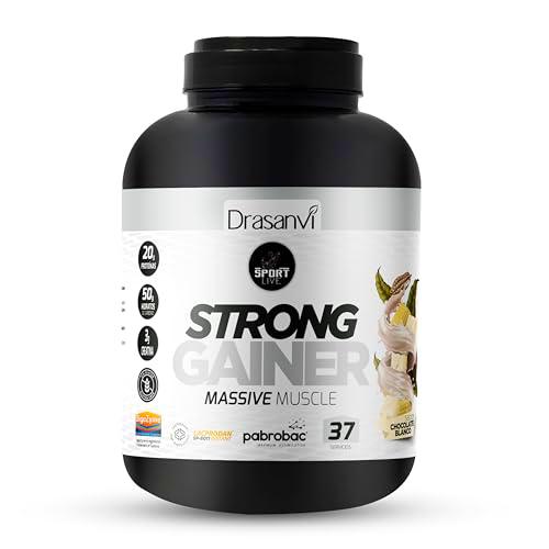 Drasanvi Weight Gainer | Aumento de Masa Muscular | Ganancia de peso y Fuerza | Fuente de Energía | Proteina Whey+Creatina+Harina Avena+Enzimas Digestivas + Probióticos |3 Kg| Chocolate Blanco