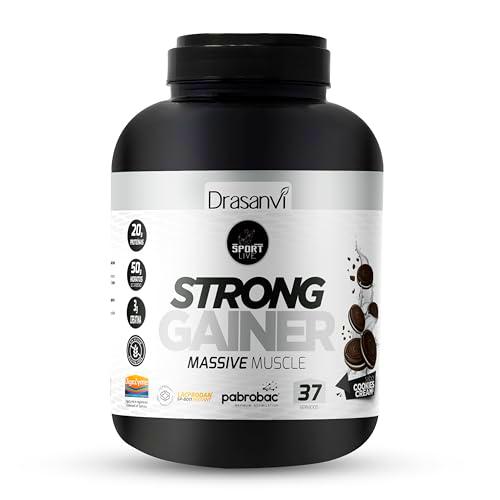 Drasanvi Weight Gainer | Aumento de Masa Muscular | Ganancia de peso y Fuerza | Fuente de Energía | Proteina Whey+Creatina+Harina Avena+Enzimas Digestivas + Probióticos |3 Kg| Cookies &amp; Cream