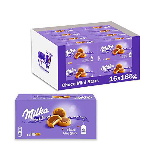 Milka Choco Mini Stars Galletas en Forma de Estrella con Relleno de Leche y Cubiertas con Chocolate con Leche de los Alpes 185g