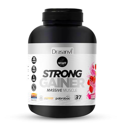 Drasanvi Weight Gainer | Aumento de Masa Muscular | Ganancia de peso y Fuerza | Fuente de Energía | Proteina Whey+Creatina+Harina Avena+Enzimas Digestivas + Probióticos |3 Kg| Yogurt Fresa