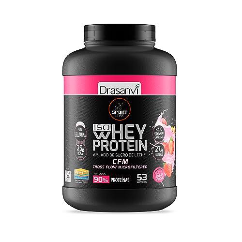 SPORT LIVE Whey protein isolate | Aislado de proteína en polvo | Proteinas whey isolada de suero de leche | Proteinas que ayudan a aumentar tu masa muscular |Yogur Fresa |1.600 GR|Drasanvi