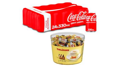 Coca-Cola Sabor Original, Pack de 24 latas de 330ml + Toblerone Surtido de Mini Chocolate Suizo Mix de Sabores: 904g