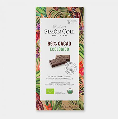 Simón Coll - Pack 12 Tabletas de Chocolate Ecológico Negro Puro 99% Cacao (85gr x unidad)