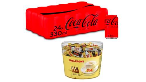 Coca-Cola Zero Azúcar, Pack de 24 latas de 330ml + Toblerone Surtido de Mini Chocolate Suizo Mix de Sabores: 904g