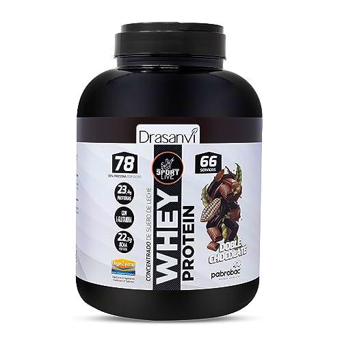 SPORT LIVE Concentrado de proteinas de suero de leche | Whey Protein en polvo con L-Glutamina y L-Leucina | Ayuda a aumentar tu masa muscular | Mejora tus batidos |Doble Chocolate | 2 KG