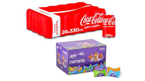 Coca-Cola Sabor Original, Pack de 24 latas de 330ml + Milka Moments Surtido de Bombones Individuales