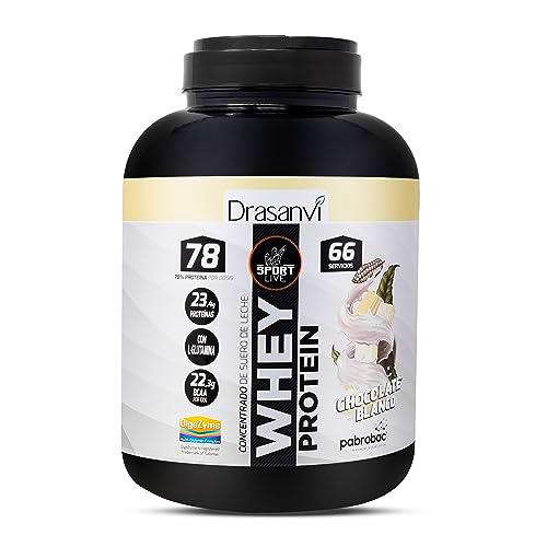 SPORT LIVE Concentrado de proteinas de suero de leche | Whey Protein en polvo con L-Glutamina y L-Leucina | Ayuda a aumentar tu masa muscular | Mejora tus batidos |Chocolate Blanco | 2 KG