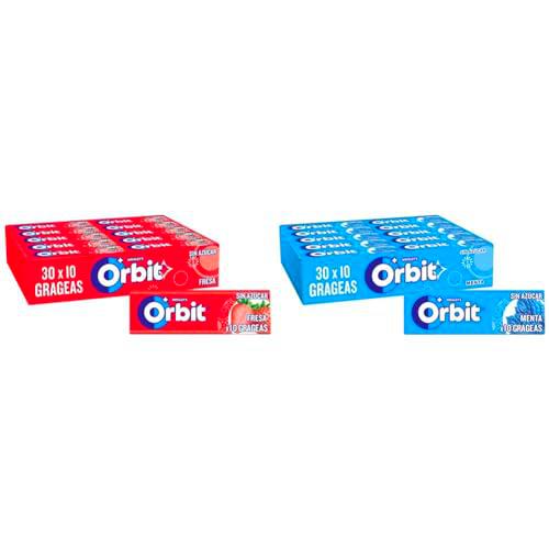 Orbit Chicles Sin Azúcar Sabor Fresa, Afrutado, Intenso y de Larga Duración en formato Gragea (30 x 10 chicles) &amp; Chicles Sin Azúcar Sabor Menta