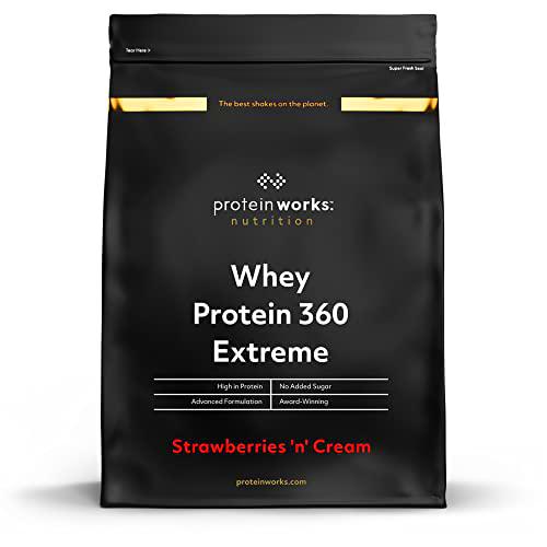 THE PROTEIN WORKS | Batido de Proteína Whey 360 Extreme | Fresas Con Nata | Riche en Protéines | Glutamine