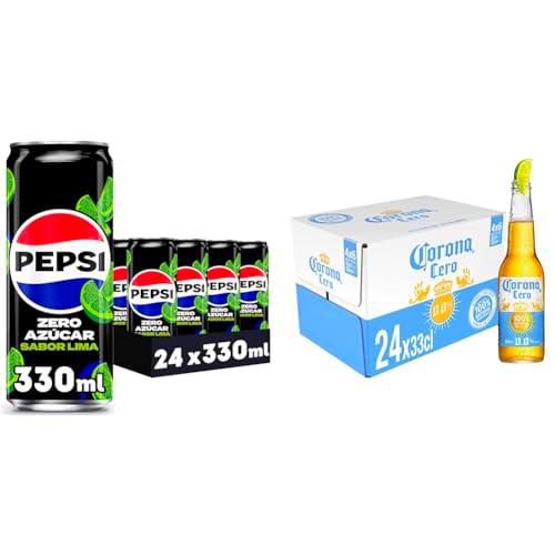 Pepsi Max Lima, Zero Azúcar, 330ml - Pack de 24 latas + Corona Cero 0,0% alc